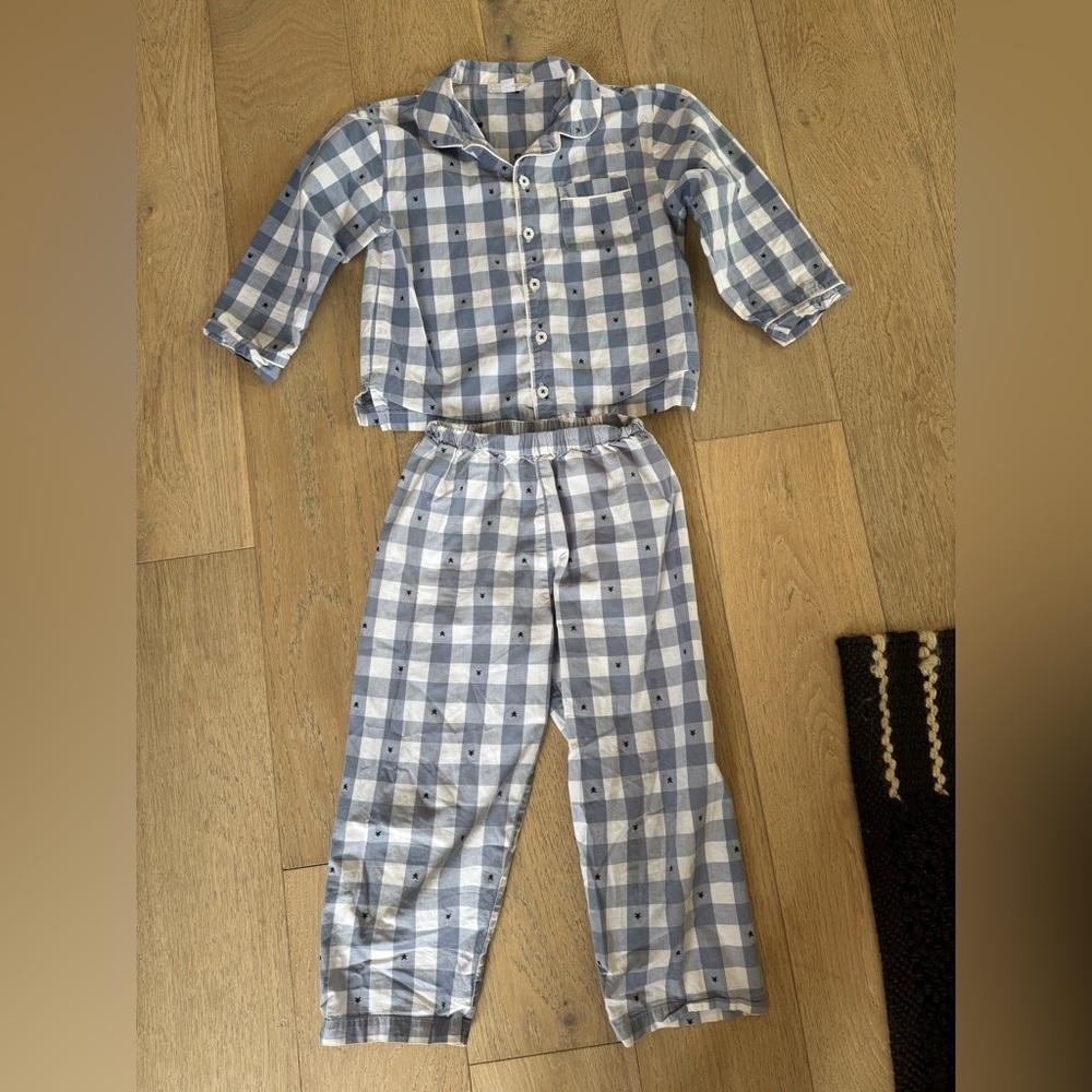 The Little White Company Kids Gingham Pajama Set Size 4-5 years blue white